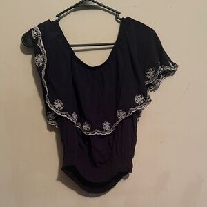 Papaya Navy Blouse with White Embroidery